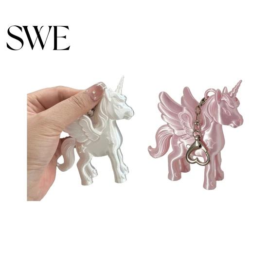 Bag Charm Keychain Pendant Heart-Shaped Metal Lobster Clasp Smooth Open Close 3D Printed Pink Pearlescent Unicorn