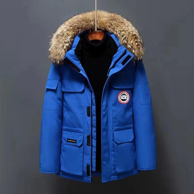 Real Fur Collar Men's Down Jacket Men's Couple Women's Winter Tooling Thickened To Keep Warm and Cold