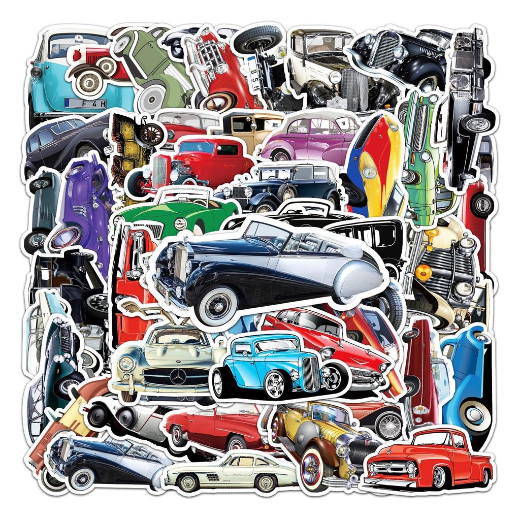 51 Nostalgic Vintage Car Cartoon Personality Doodle Creative Laptop Helmet Water Cup Decorative Stickers
