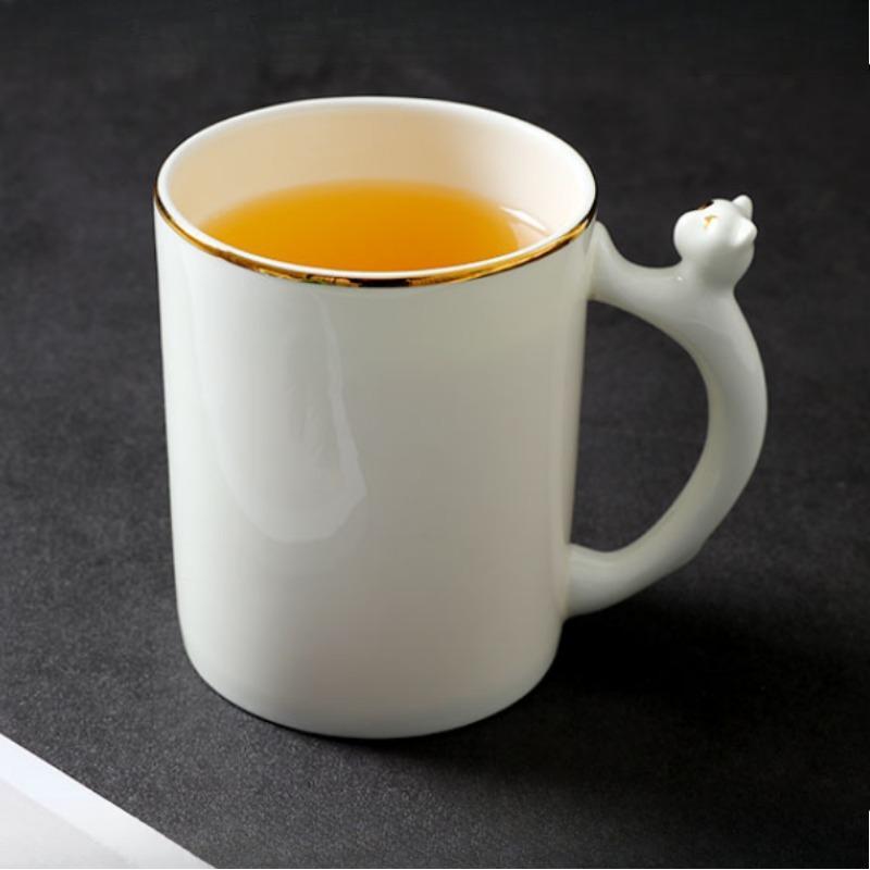 Bone China Coffee Mug with Gold Rim, 200-400ml Tea Cup with Handle White 1pc, for Espresso,Hot Cocoa,Cappuccino,Latte and Cold Drinks, Microwave Safe