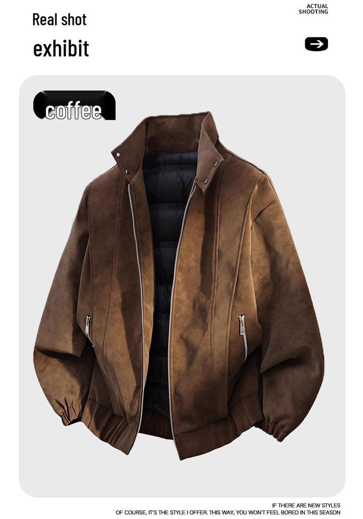 Men's Winter Luxury PU Leather Jacket - White Duck Down, Suede Finish