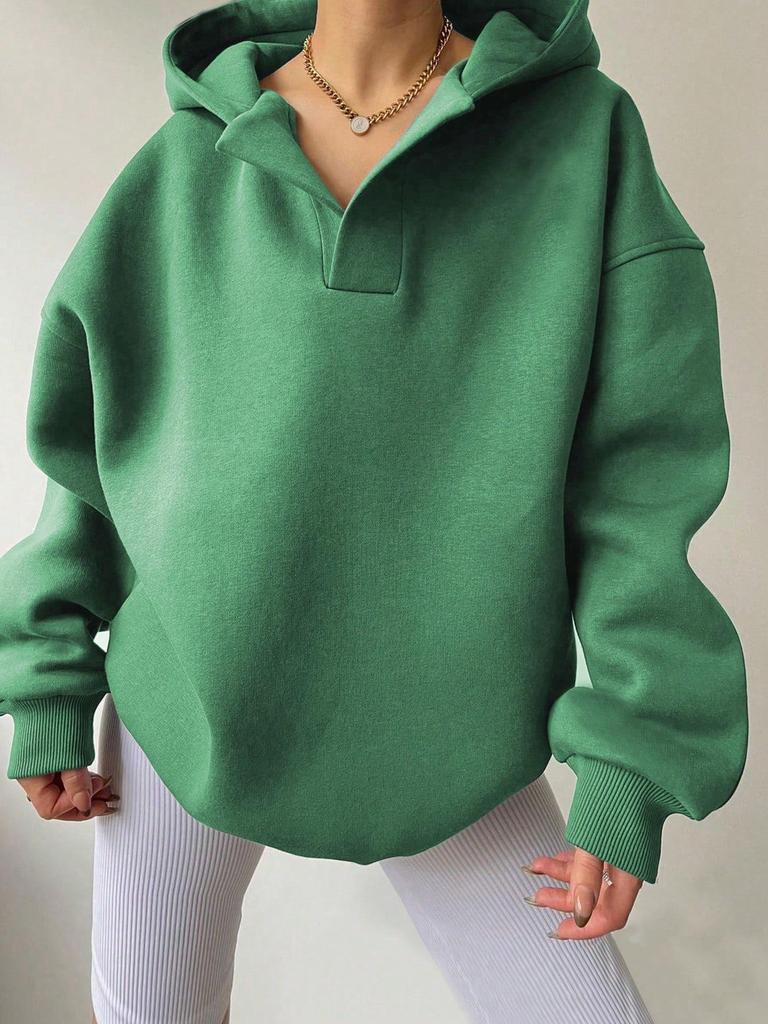 2026 Autumn/Winter Women's Solid Color Hooded Sweatshirt - European & American Style, Long Sleeve, Loose Fit Hoodie