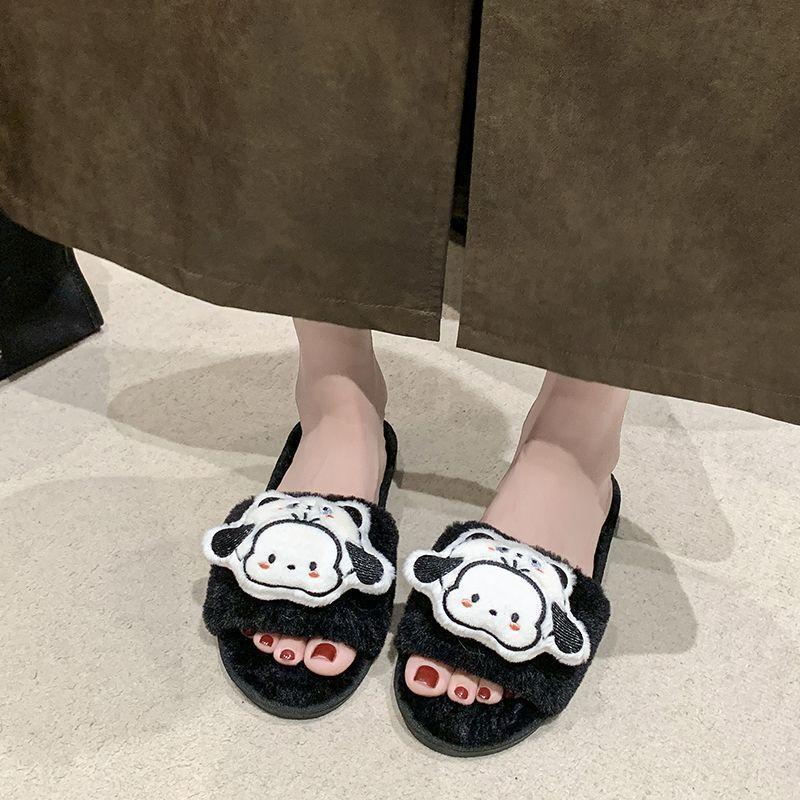 Student cartoon dog home indoor cotton slippers 2025 autumn and winter new fluffy slippers women's fluffy slippers