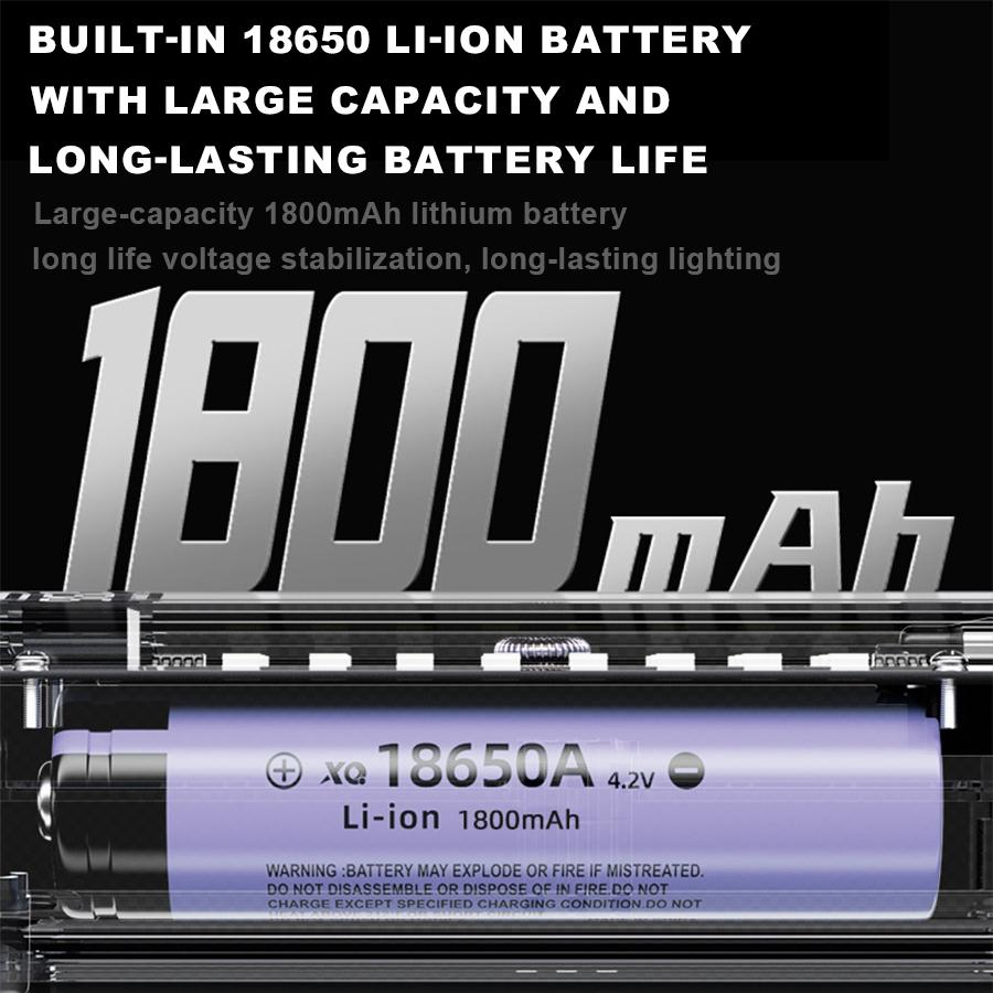 KDULIT Multifunction LED Dual Light Source Flashlight Built-in 1800mAh Battery Type-C Rechargeable Emergency Slide Zoom Torch