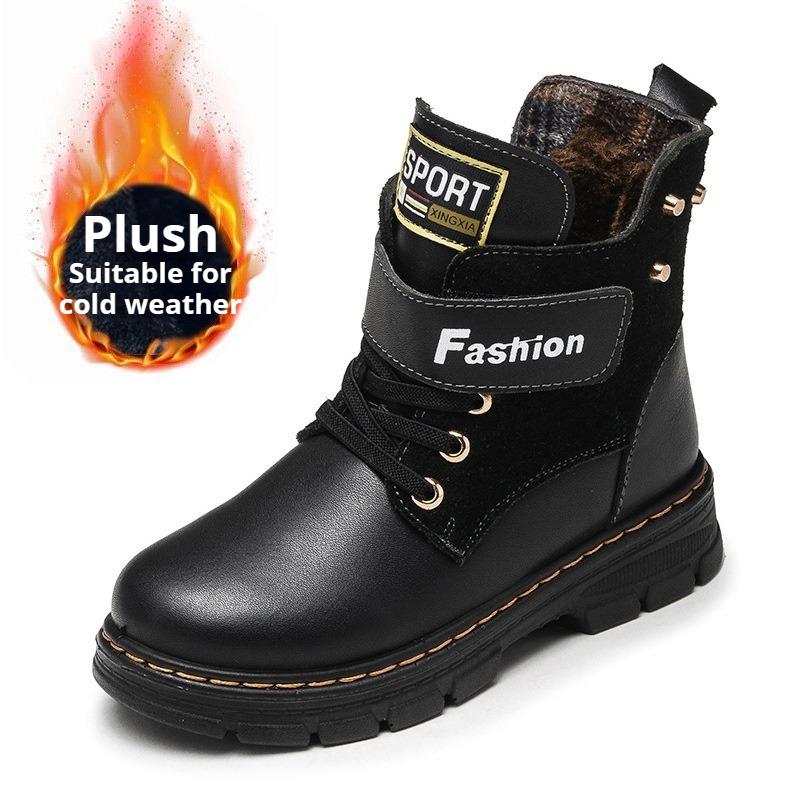 Children's Retro Leather Boots Boys Stylish Short Boots Warm Casual Leather Shoes