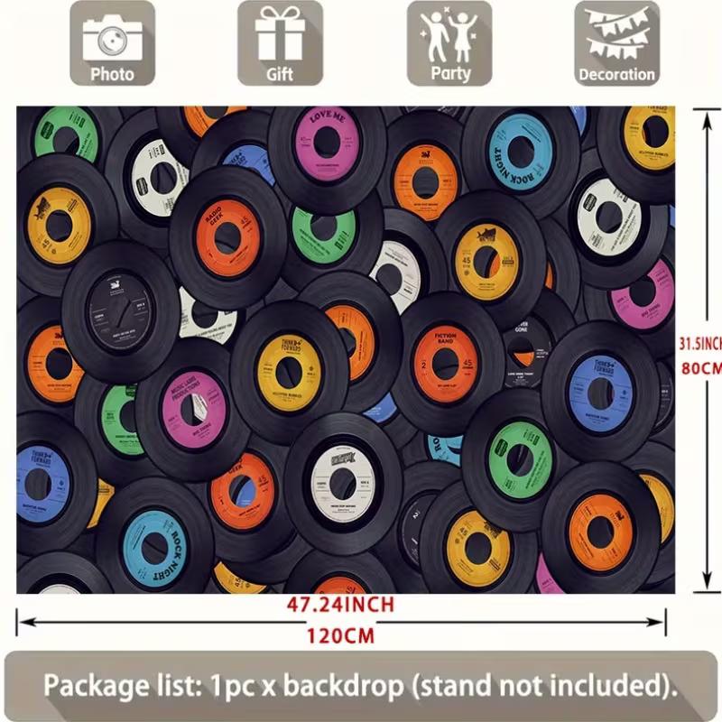 2D Multi-Color Label LP Background for Disco Retro Party & Music Bar Interior Decoration