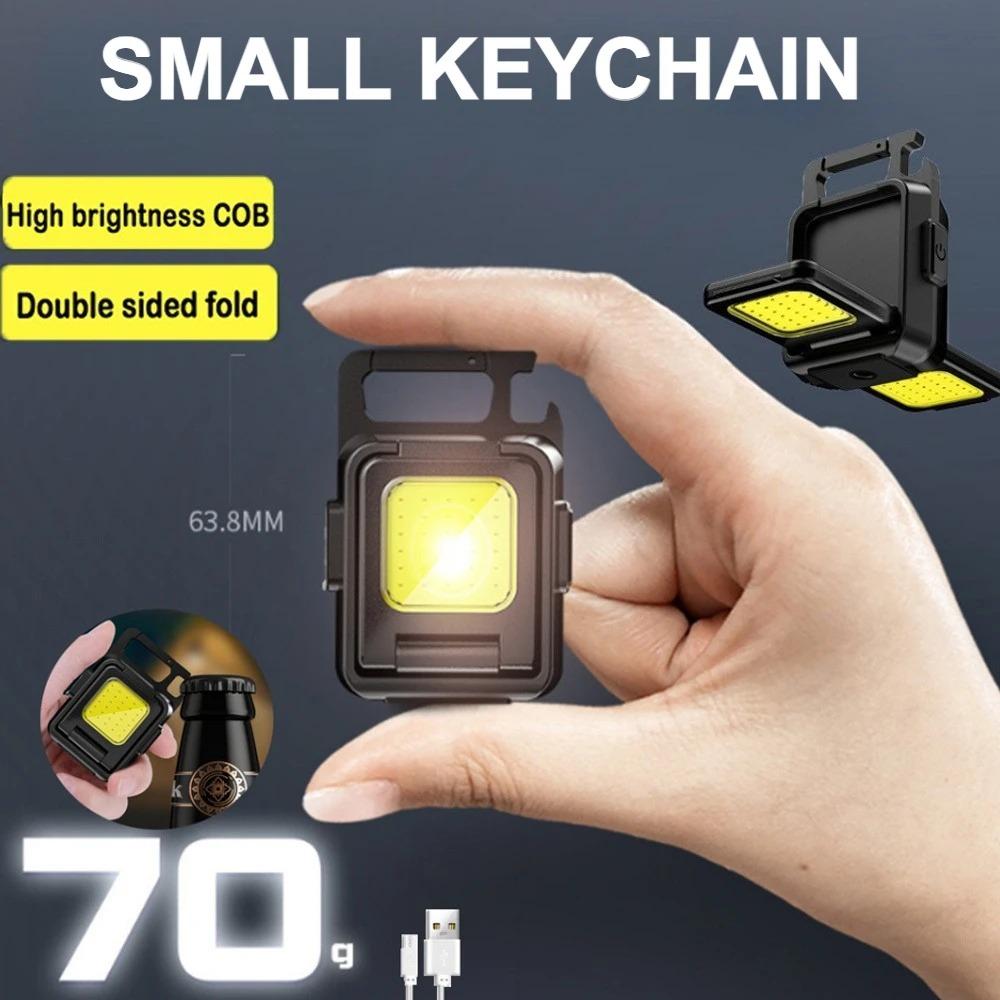 Double Sided COB Flashlight USB Rechargeable Keychain Light Torch Work Light Multifunctional 90° Rotation Camping Repair Lantern