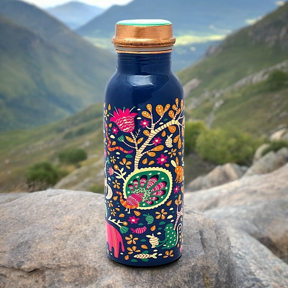 HOMES Copper Water Bottle 500 ML With Anti Oxidant Properties | Diwali Gifts for Family and Friends 100% Copper Water Bottle (Multi Color - 500 ML)