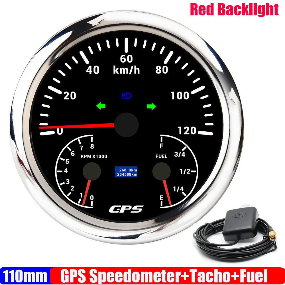 ZMFJH Multifunctional 110MM Gauge Red LED GPS Speedometer+Tachometer+Fuel Level Meter Indicator High Beam Turn Left Right Light