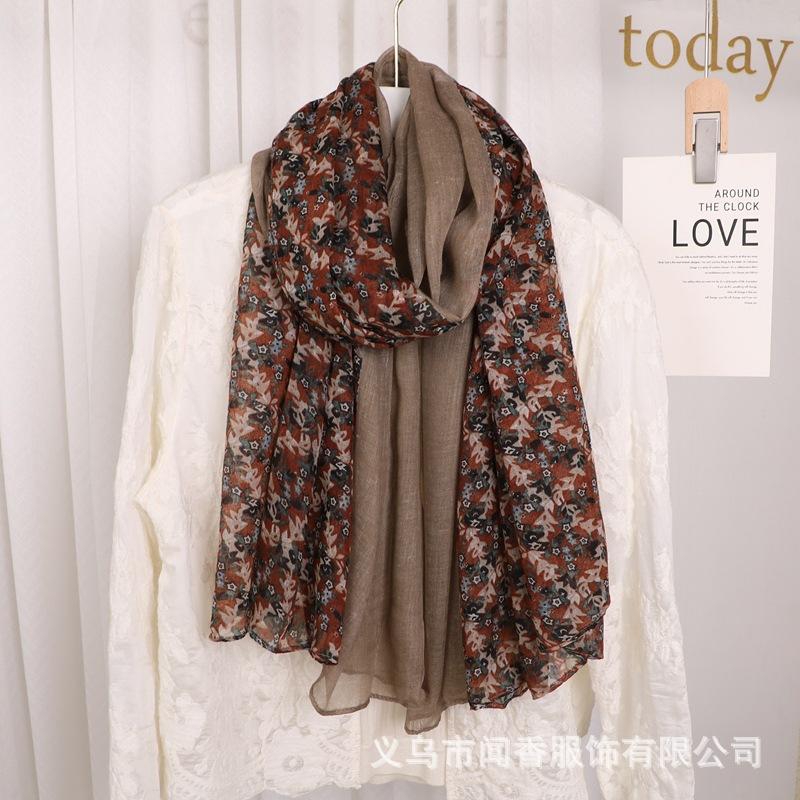 Cotton And Linen Floral Pleated Scarf