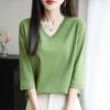 Spring Summer Cotton V-neck T-shirt Short-Sleeved Women's Half-Sleeve Bottoming Shirt High-End Cropped Sleeve Top