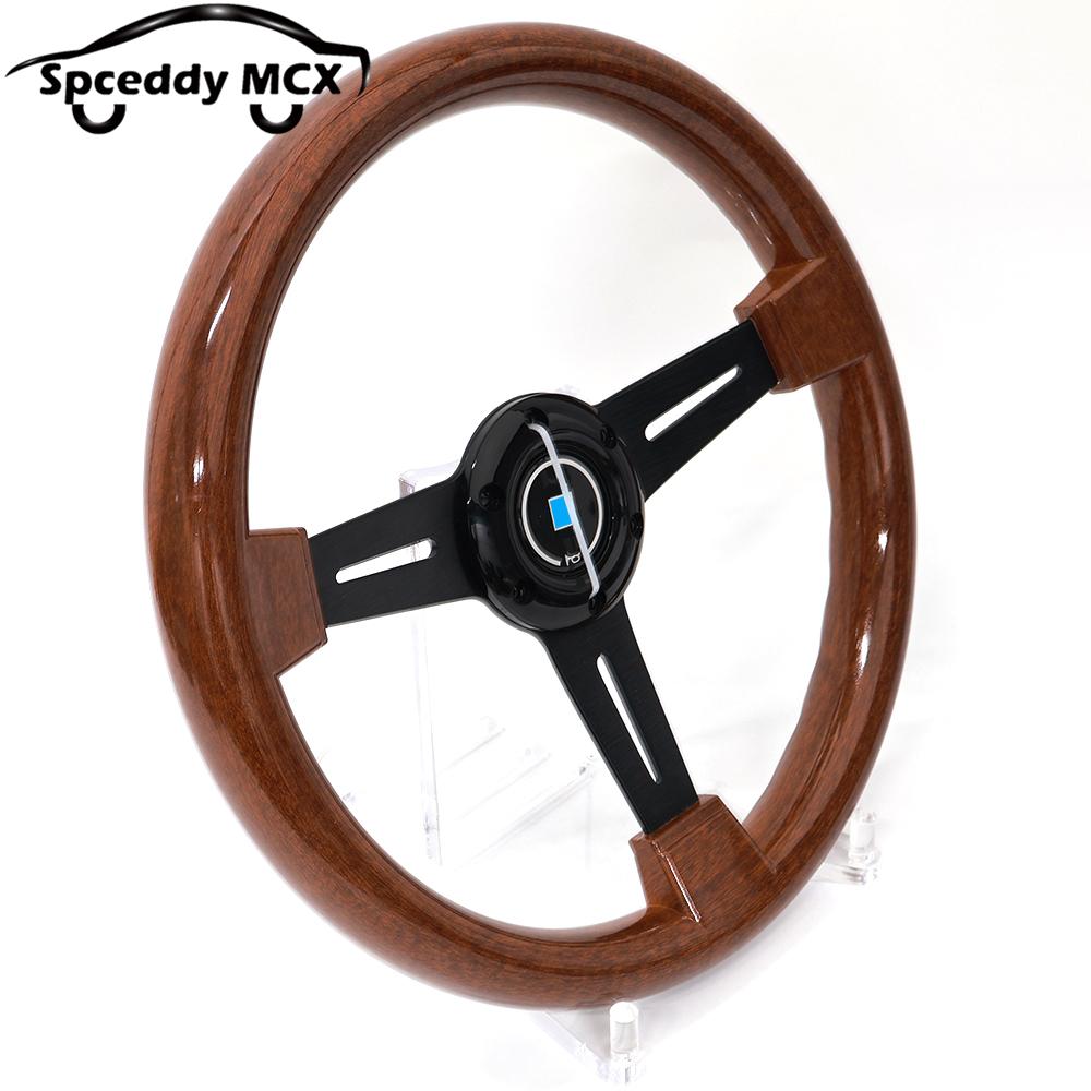 Classic Wood 14inch 350mm Flat Car Steering Wheel Sport ABS Retro Modified Steering Wheel Wood Grain Look Black Silver