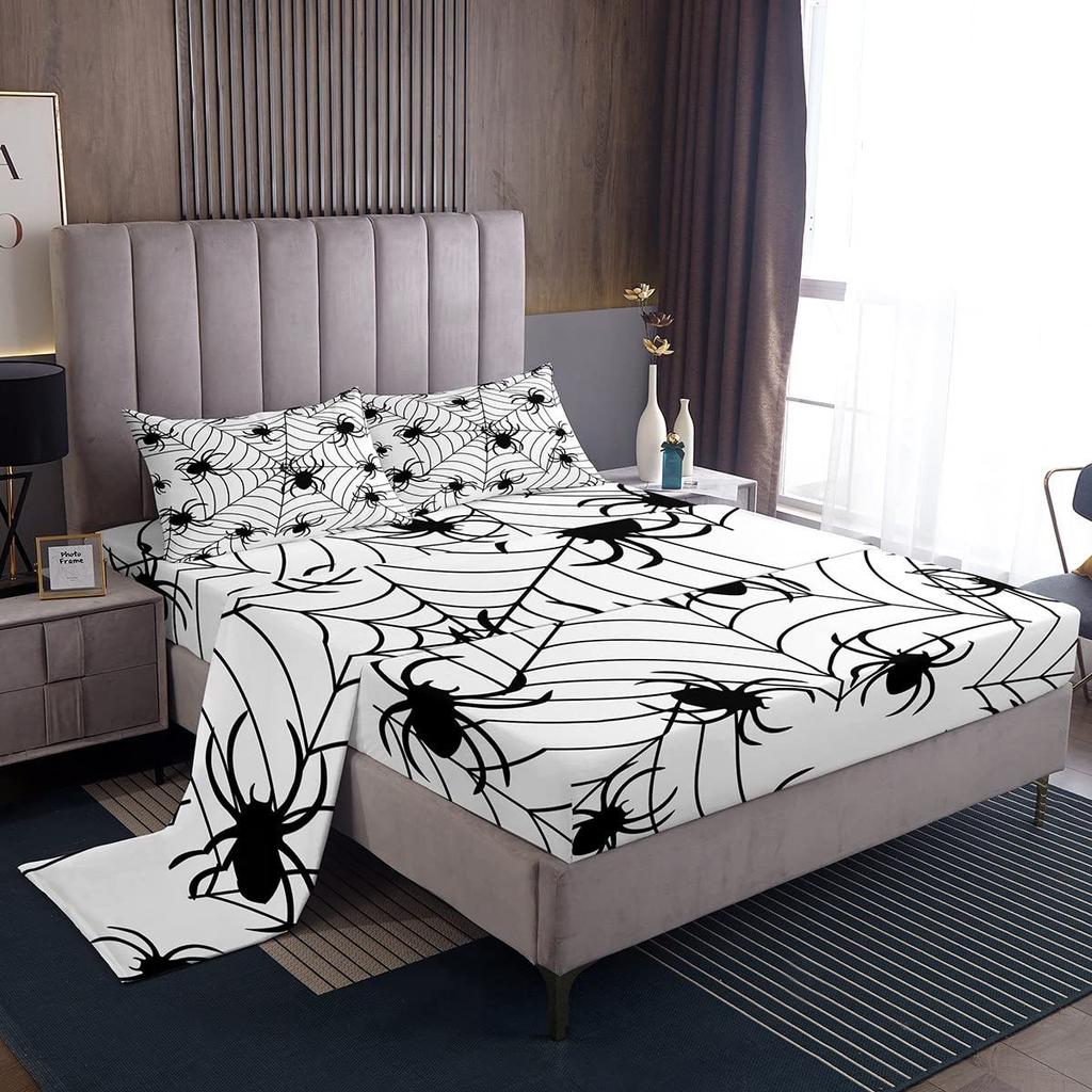 Halloween Ghost Bat Cartoon Pattern Sheet Four-Piece Bedroom Room Dormitory Bedding Decoration