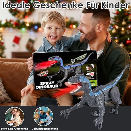 GuKKK Remote Control Dinosaur Toy, RC T-Rex Robot with Walking, Spray, Roaring & Head Shaking, Electronic Dino Toy for Boys & Girls (Gray)