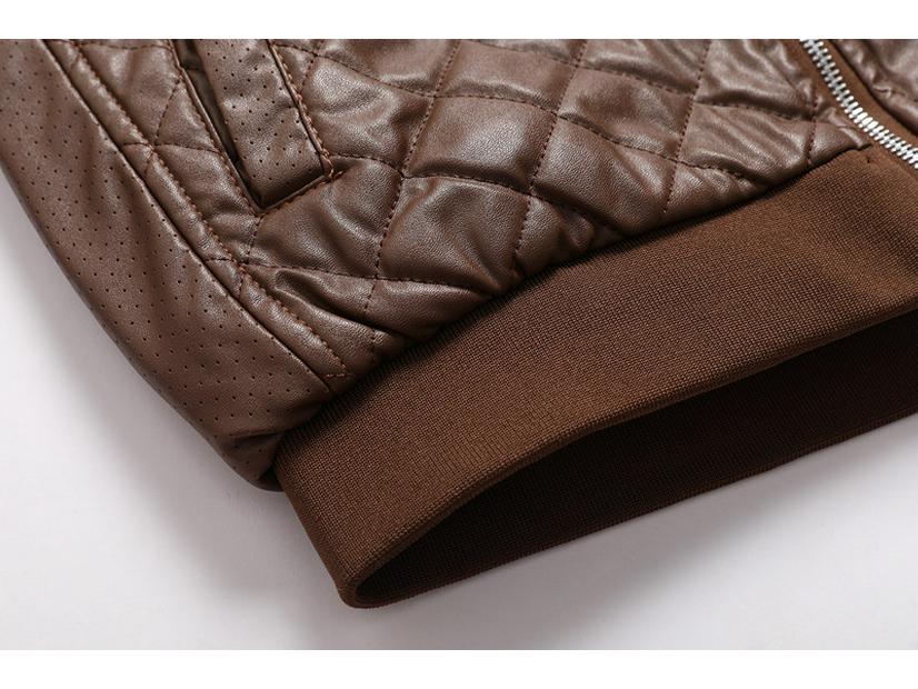 Men's Black Stand Collar Leather Jacket with Zipper Welt Pockets and Straight Hem for Autumn/Winter Casual Wear