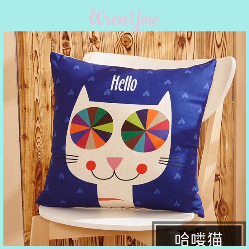 Elegant Cotton Linen Cartoon Animals Pillow Cases With Lion Cat Deer Print For Home Decor