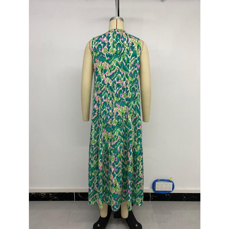 Women's Summer Temperament Ethnic Style Sleeveless V-neck Print Dress