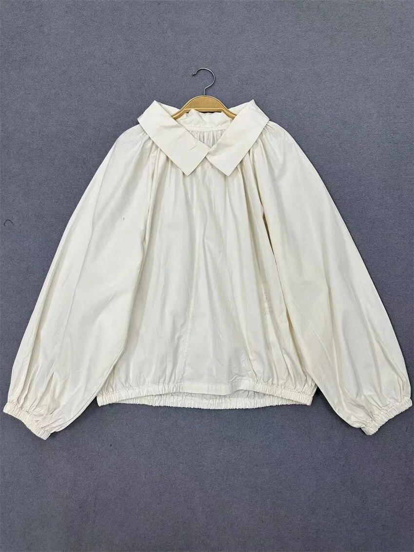 

Johnature, весенняя рубашка в разном стиле с кукольным вырезом и рукавами-фонариками, рубашка из чистого хлопка с длинными рукавами, женские свободные базовые блузки One Size белый