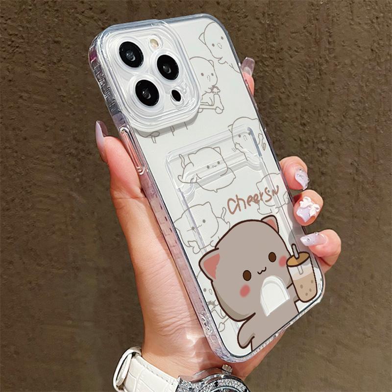 Card Slot Holder Silicone Wallet Pocket Case For Xiaomi Redmi Note 14 13 Samsung A54 A24 A34 Oppo A38 A58 A78 IPhone 14 15 16 Cover Clear Phone Bumper