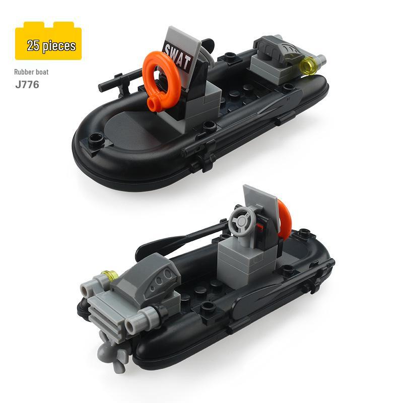 Small Particle Building Blocks: Military Speedboat DIY Assembly Scene Toy Accessories