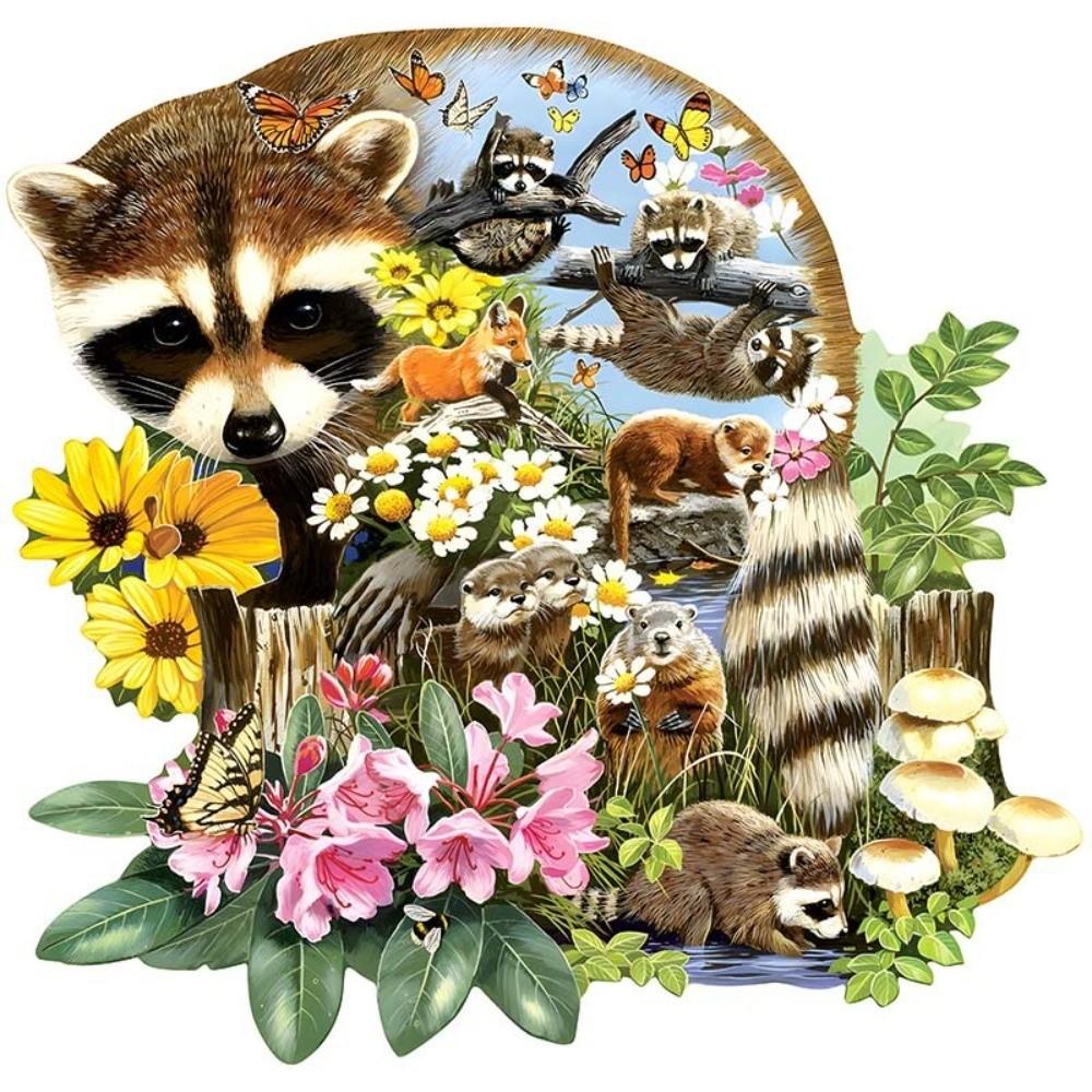 

Dog Cat Shaped Jigsaw Puzzle Wooden Children Puzzle Toys Funny Wooden Puzzle Birthday Gifts A5-Raccoon