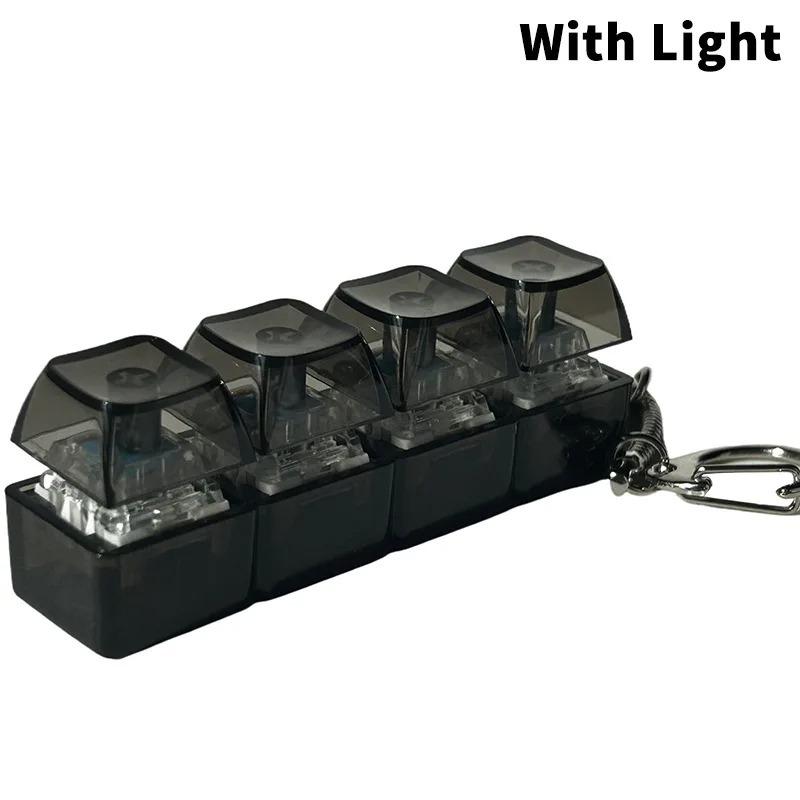 4/9 Keys LED Keyboard Keychain Fidget Toys Crystal Clicker Sensory Toy for Stress Relief Keyboard Keychain Fidget Gadget