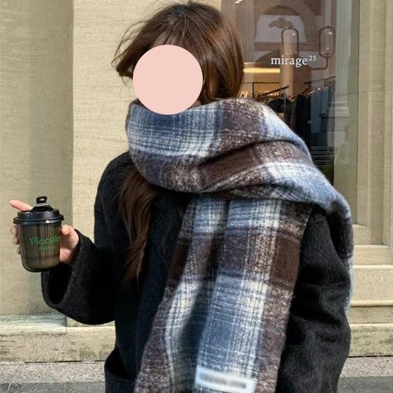 Couple Department Sea Salt Milk Coffee Plaid Scarf Female Atmosphere White Scarf Thickened Warm Versatile Student Male