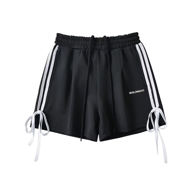 Za2024 Summer New Product Women's Clothes Fashion Wind Elastic Waist High Waist Side Double Bars Shoelace Bows Shorts