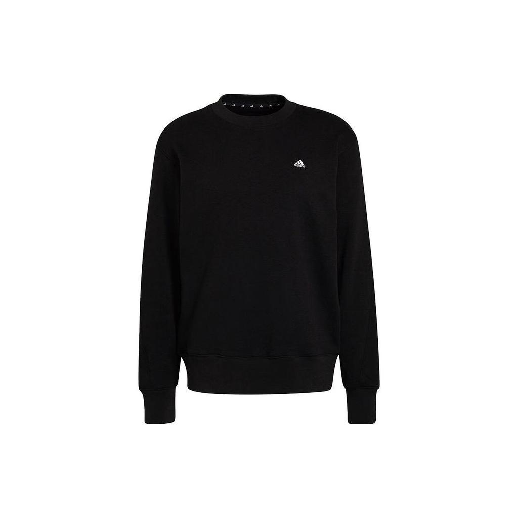 Adidas Solid Color Logo Print Crew Neck Sweatshirt Men Tops Black H45395