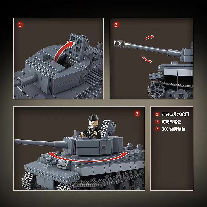 Full Crown Building Set 100242 Tiger I Heavy Tank Model WWII Military Series Assembly Toy Boys' Gift