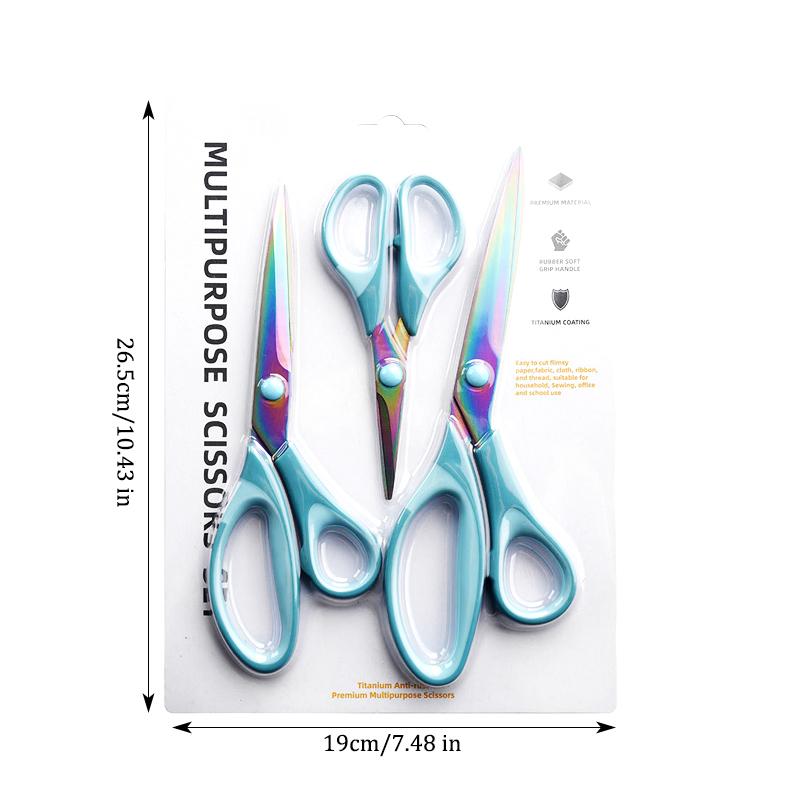 

3pcs Office Scissors Set,Color Titanium Stainless Steel Scissors Anti Rust,Handmade Paper Cut Diy Domestic Office Student Use