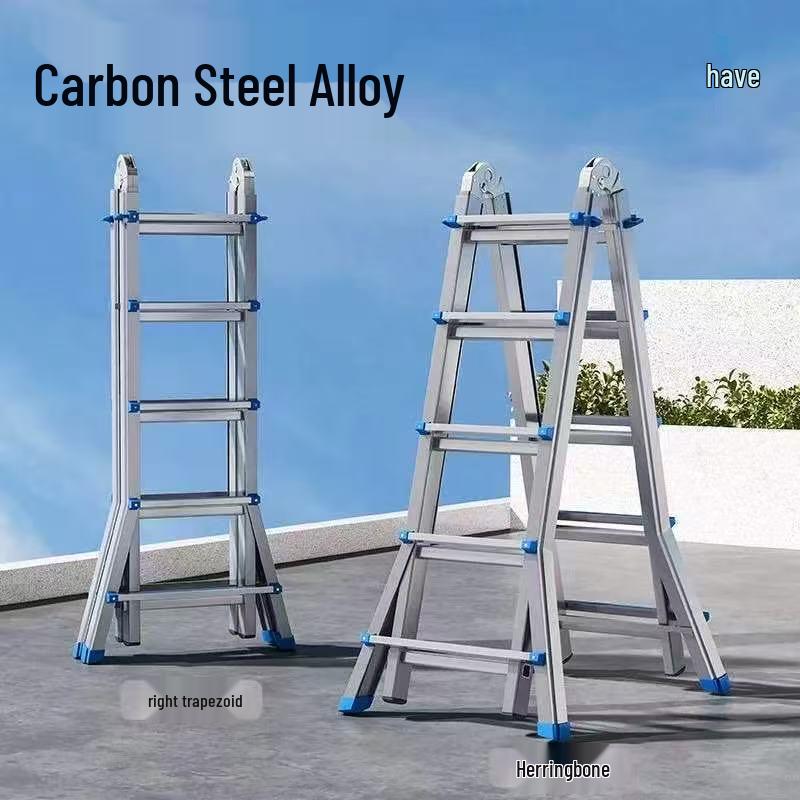 Multifunctional Telescopic A-frame Ladder with Carbon Steel and Thickened Iron