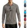Men's Long Sleeve Loose Fit Solid Color Polo Shirt Autumn Outdoor Casual Tactical Style with Collar and Chest Pocket