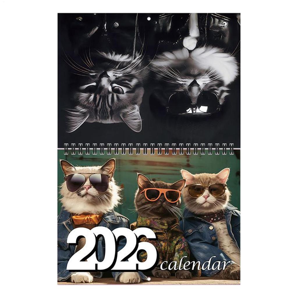2026 Cat Themed Wall Calendar 12-Month Fashion Cat Decor with Twin-Wire Binding Cute Planner for Home Office & Family Scheduling