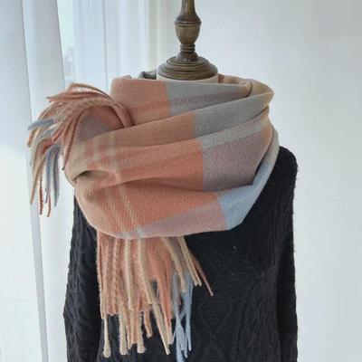 2024 Xale de borla xadrez de inverno feminino - cachecol de cashmere de imitação quente e grosso de estilo coreano para estudantes e casais