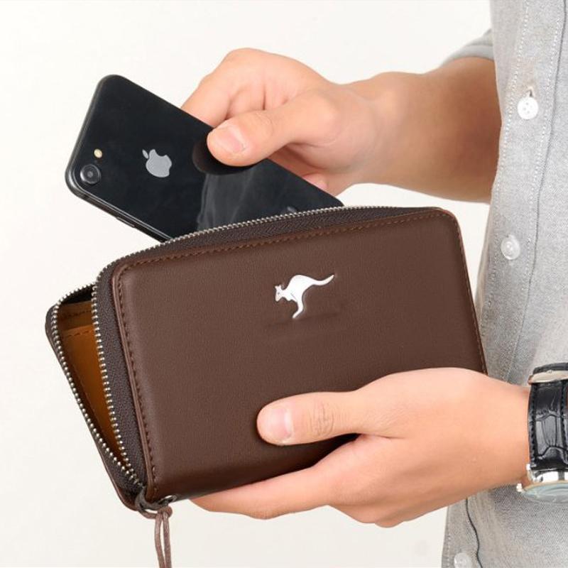 Men's Leather Wallet Large Capacity - Double Zipper Business Clutch (Billetera/Portafoglio Uomo) for Work & Travel