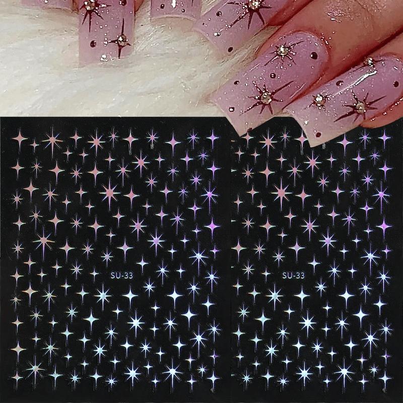 3D Französisch Sterne Nagel Aufkleber Laser Golden Lila Sterne Nagel Aufkleber Glitter Charms Maniküre Kunst Dekor