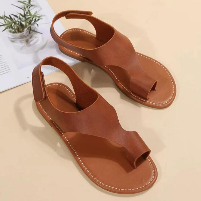 Fashionable Flat Bottomed Beach Sandals 2024 New Women's One Line Buckle Leather Exposed Toe Sexy Luxury Design Sandals Zapatos
