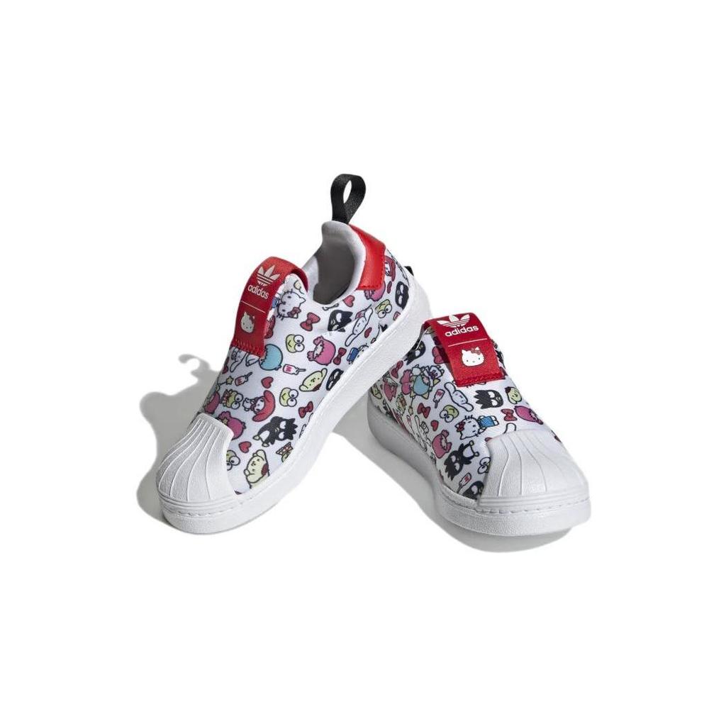 Hellokitty x Adidas Originals SUPERSTAR 360 Abrasion Resistant Breathable Low top Skateboard Shoes White Red Kids' HQ4094