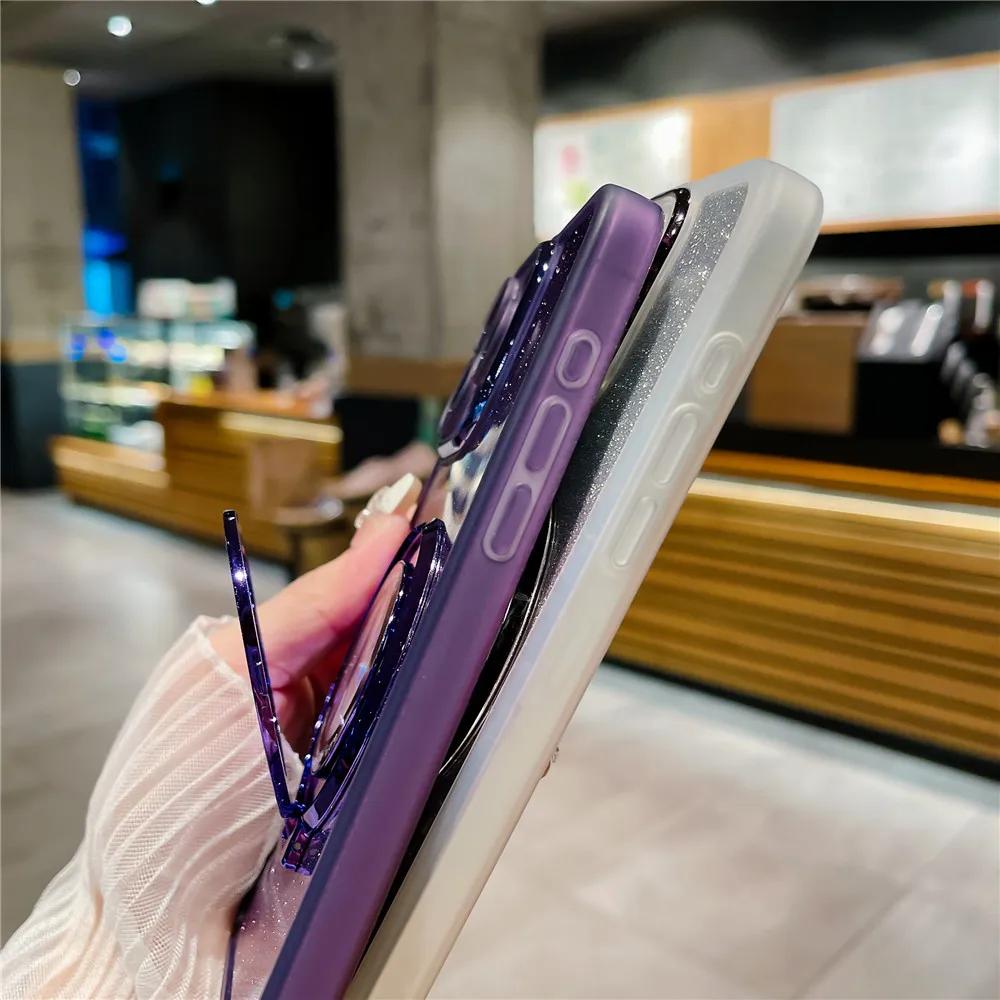 Glitter Magnetic Holder Silicone Case for Samsung S24 S23 S22 S21 Ultra Plus FE A53 A14 A54 A15 A55 iPhone 16 15 14 13 12 11 Pro Max Plus XSMAX XR 8 7