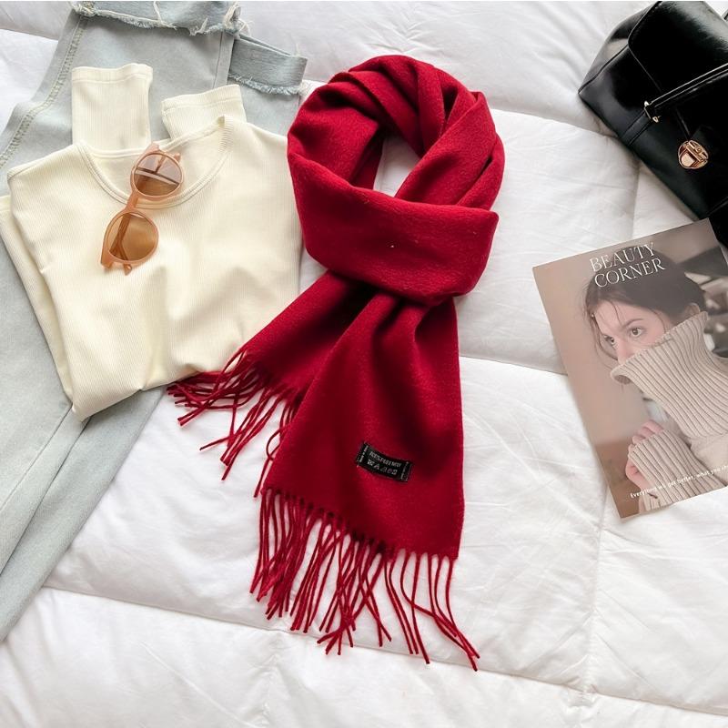 High-end pure wool scarf women's winter new camel red warm scarf long shawl