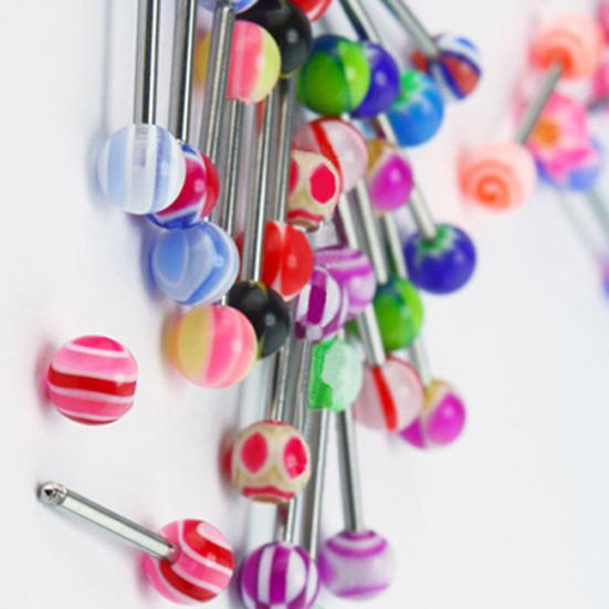 30 Pcs Multicolor Tounge Rings Bars 316L Surgical Steel Barbell Body Piercing Jewelry