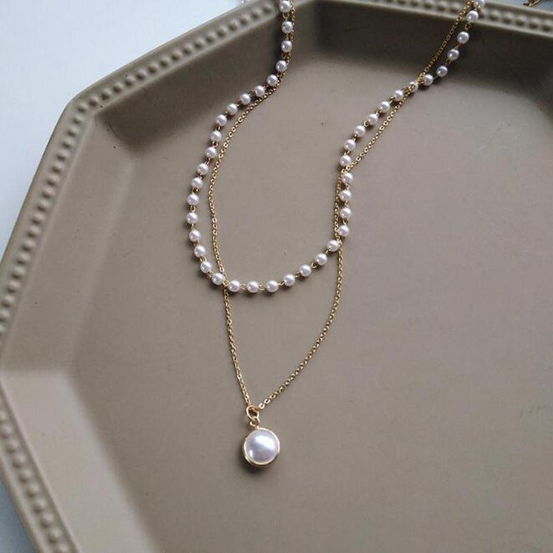 

Kpop Pearl Choker Ожерелье Симпатичное Двухслойное Цепное Подвесное Подарок Девушке белый