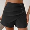 Sommer-Shorts für Damen, hohe Taille, asymmetrischer Plissee-Knopf-Dekor, einfarbig, schmale Passform, weiche Bauchkontrolle, über dem Knie liegende Mini-Shorts