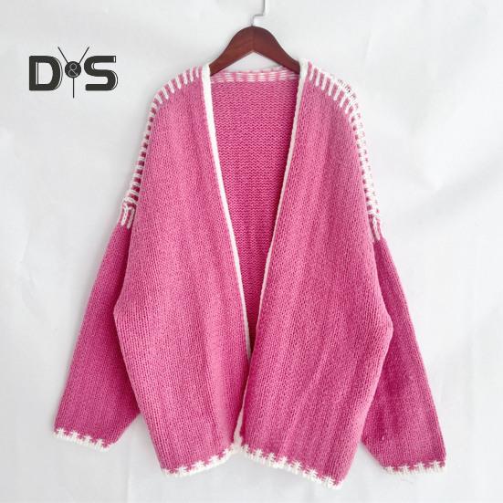 Spring Fall Women Coat Knitted Thick Loose Long Sleeves Cardigan Solid Color Warm Casual Daily Wear Work Outdoor Sweater Jacket