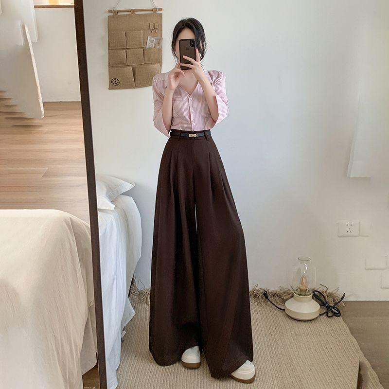 Old Money Style Womens Wide Leg Pants With Belt For Casual Chic Fashion