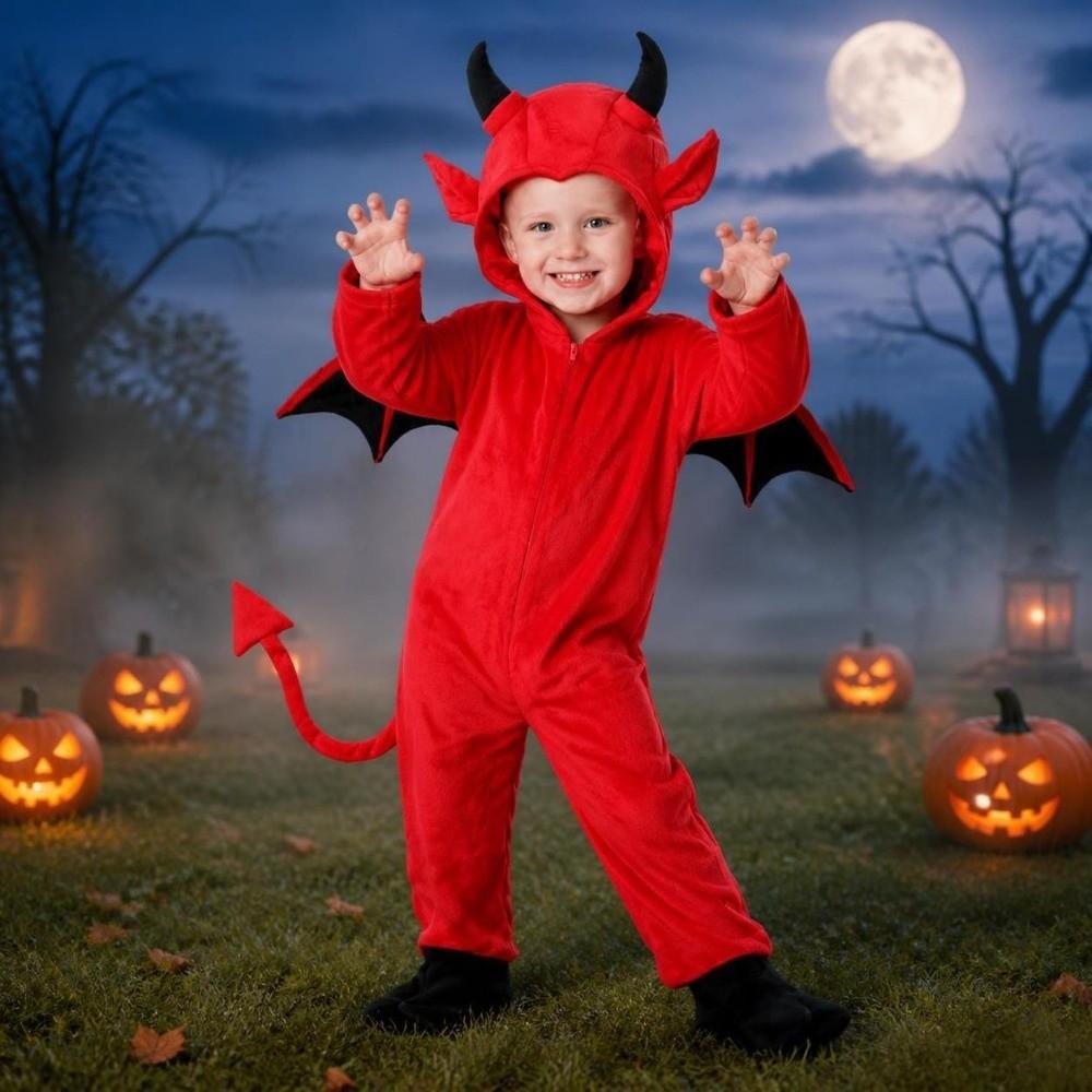 Corna da Diavolo Tuta Piccolo Diavolo Ali di Pipistrello Costumi Cosplay per Bambini Body Pipistrello di Halloween Hallowmas