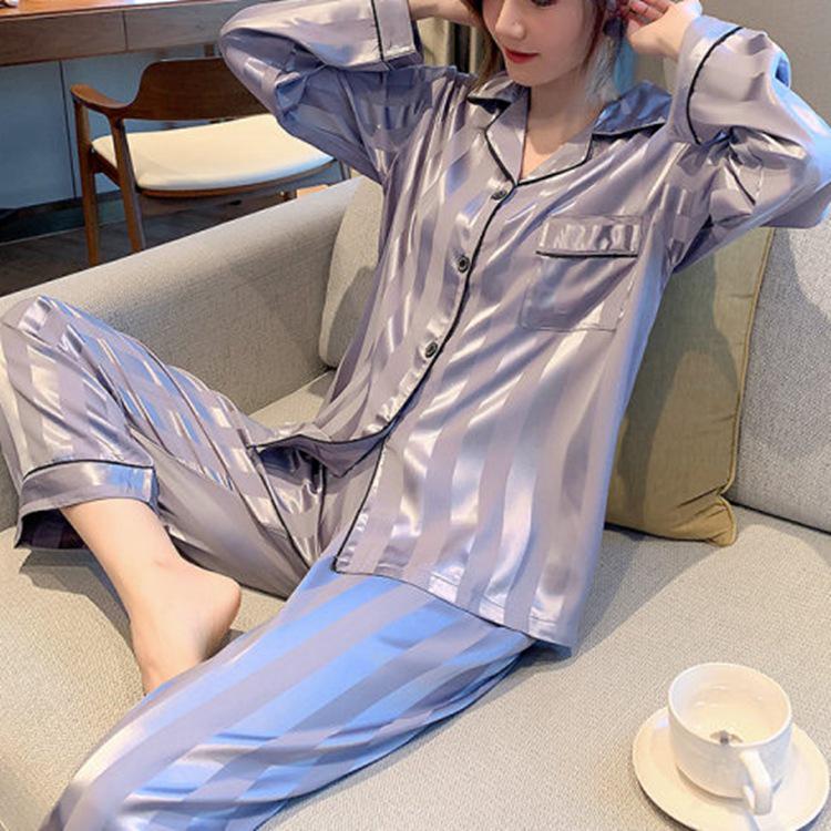 Lace Long Sleeve Black Cardigan Pajamas for Women – Sweet and Loose Spring/Autumn Homewear with Long Pants