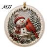 Snow Scene Xmas Decorations Acrylic Christmas Red Bird Ornament, Pattern Tree Hanging Ornaments Decor, Retro Round Pendant for Winter Holiday Party