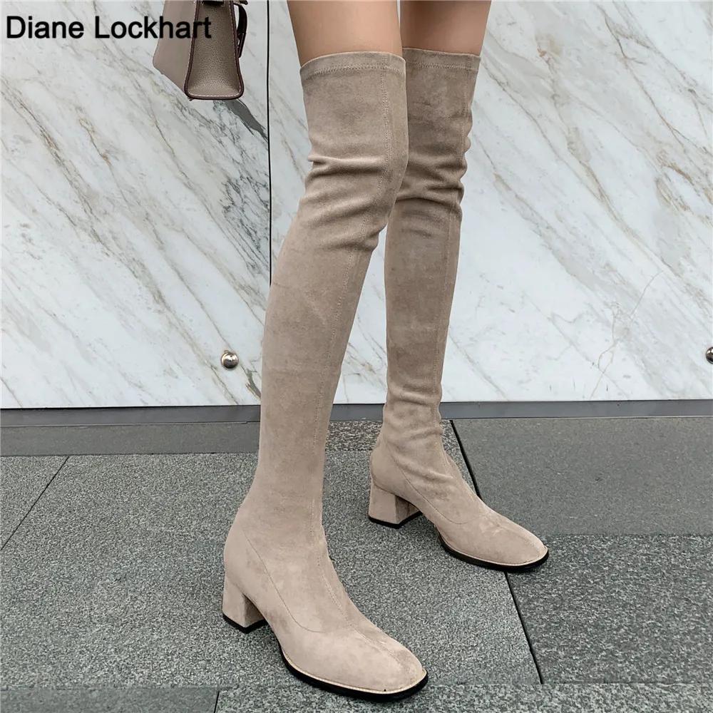 Fashion Fashion Over The Knee Boots Women 2025 Autumn Winter New High Botas Mujer Khaki Suede Pumps Sock Shoes High Heels Boots Black